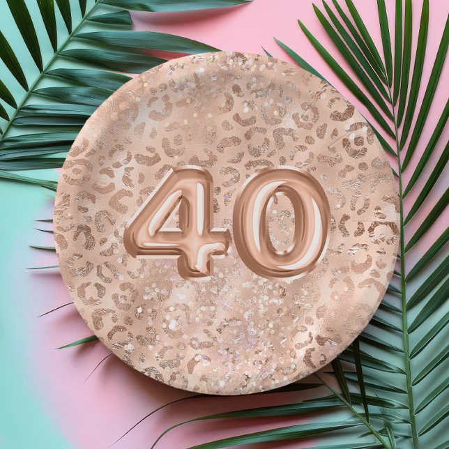 Assiettes En Carton Chic Rose Gold Empreinte de léopard 40e anniversai (Créateur téléchargé)