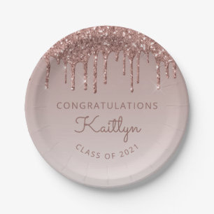 Assiettes En Carton Chic Rose Gold Parties scintillant Drift Graduatio