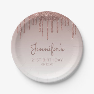 Assiettes En Carton Chic Rose Gold Parties scintillant Drip 21st Birth