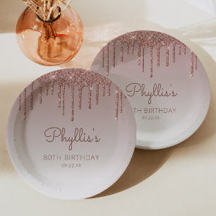 Assiettes En Carton Chic Rose Gold Parties scintillant Drip 80e fête d