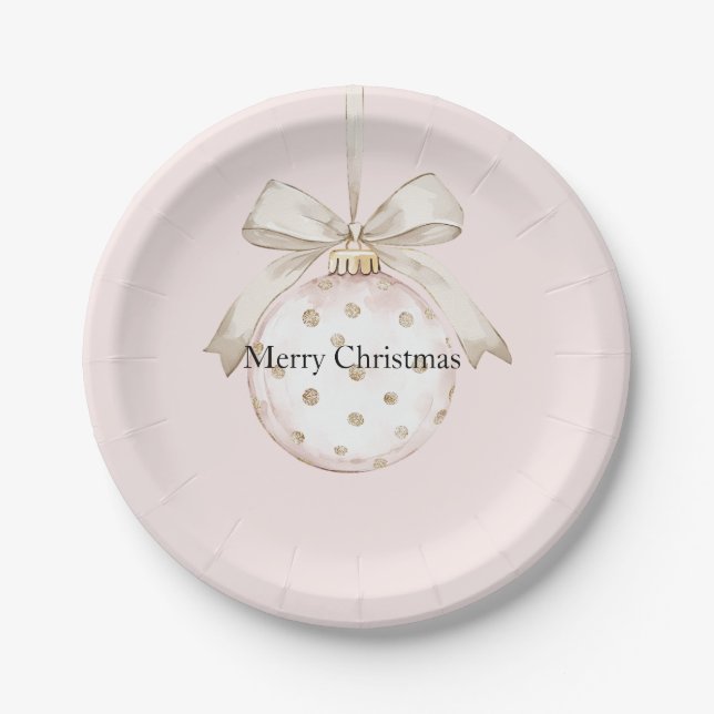 Assiettes En Carton Chic rose points blanc Bow Ornement Noël (Devant)