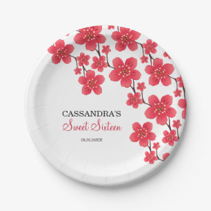 Assiettes En Carton Chic rouge cerisier fleurs florales Anniversaire b