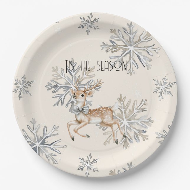 Assiettes En Carton Chic Rustique Crème de Noël Deer Snowflakes (Devant)