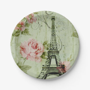 Assiettes En Carton chic tour de paris fleuris rose à la menthe de pr