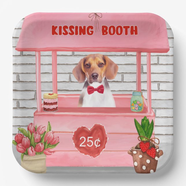 Assiettes En Carton Chien beagle Valentine's Day Kissing Booth (Recto)