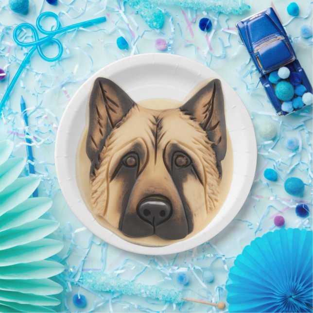 Assiettes En Carton Chien berger allemand 3D inspiré (Fête)
