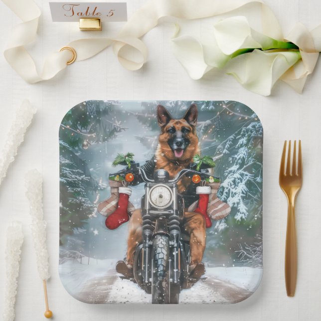 Assiettes En Carton Chien berger allemand équitation moto Noël (Mariage)