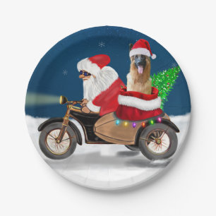 Assiettes En Carton Chien berger allemand Noël Père Noël