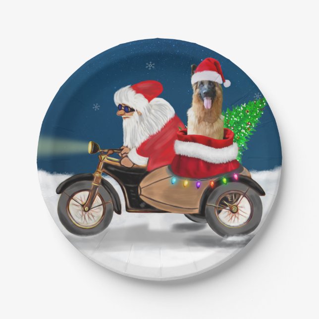 Assiettes En Carton Chien berger allemand Noël Père Noël (Devant)