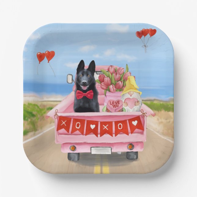 Assiettes En Carton Chien berger allemand Saint Valentin Coeurs de cam (Recto)