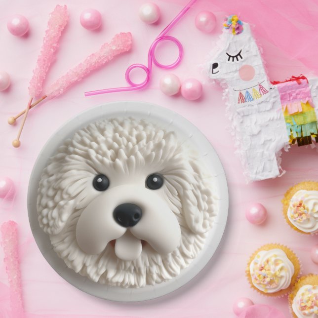 Assiettes En Carton Chien Bichon Frise Inspiré 3D (Fête)