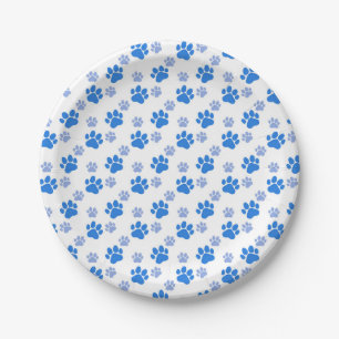 Assiettes En Carton Chien bleu Empreinte de patte Chien simple Chien A