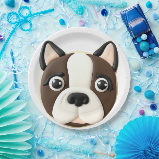 Assiettes En Carton Chien Boston Terrier Inspiré de la 3D (Fête)