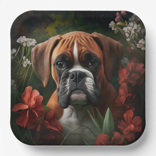 Assiettes en carton chien Boxer (Recto)