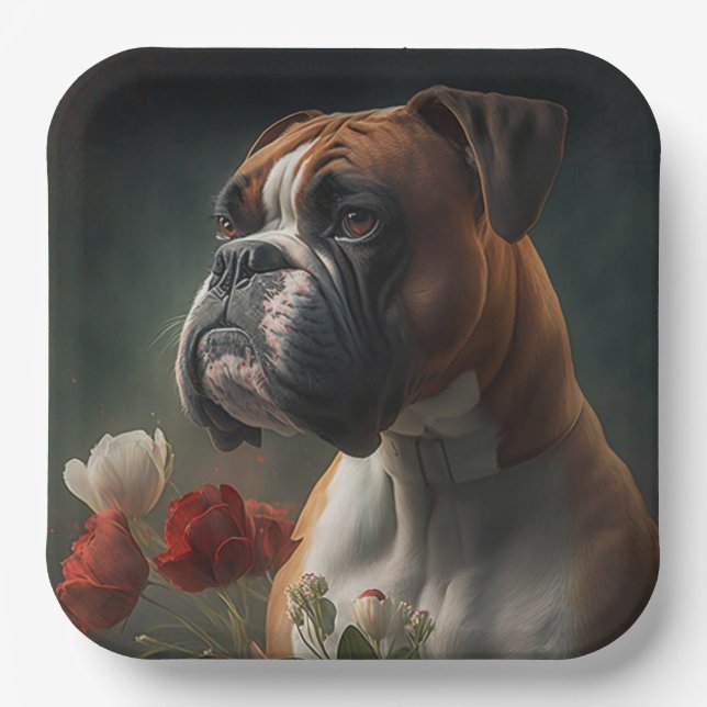 Assiettes en carton chien Boxer (Recto)