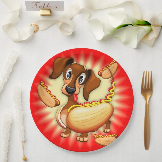 Assiettes En Carton Chien chaud Dachshund (Mariage)