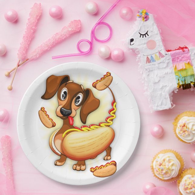Assiettes En Carton Chien chaud Dachshund (Fête)