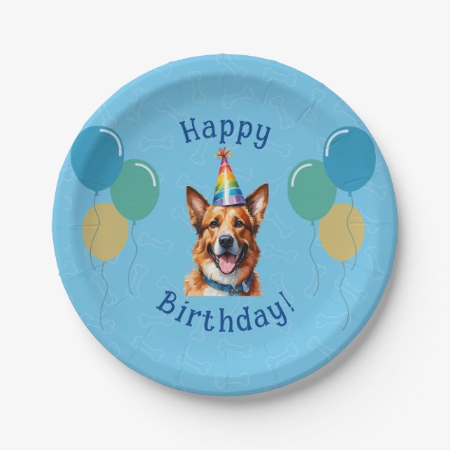 Assiettes En Carton Chien Chien Chien Bleu Anniversaire Paw ty (Devant)