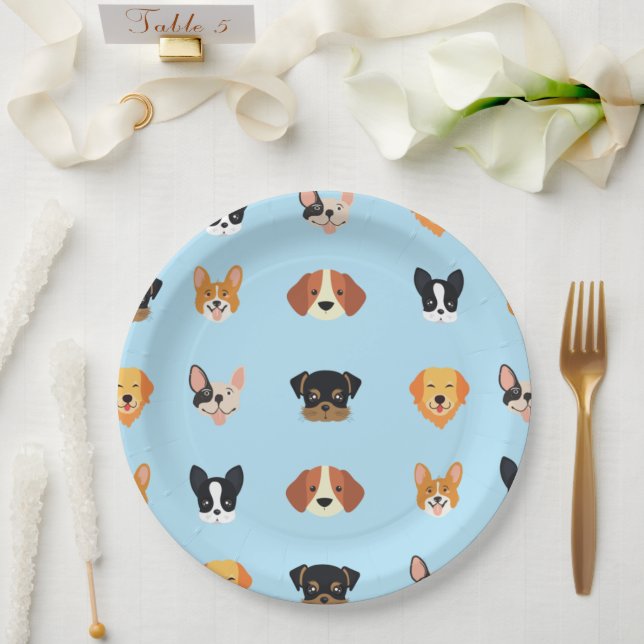 Assiettes En Carton Chien Chien Chien Chien Blue Puppies Anniversaire (Mariage)