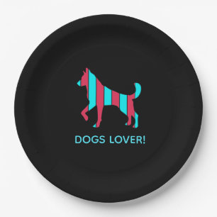 Assiettes En Carton Chien - Cute Pet Pop Art, Bleu & Rouge Animal Abst