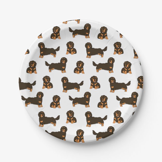 Assiettes En Carton Chien Dachshund aux cheveux longs (Devant)