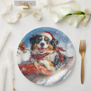 Assiettes En Carton Chien de Montagne bernois en luge Noël