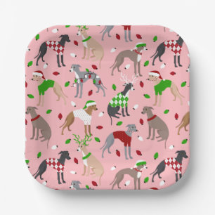 Assiettes En Carton Chien de Noël italien Greyhound