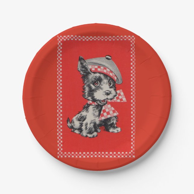 Assiettes En Carton chien de Scottie des années 1950 en rouge (Devant)