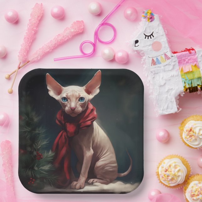 Assiettes En Carton Chien de Sphynx à Noël de neige (Fête)