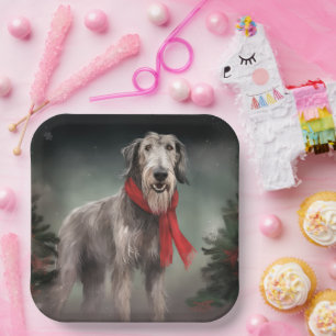 Assiettes En Carton Chien de Wolfhound à Noël de neige