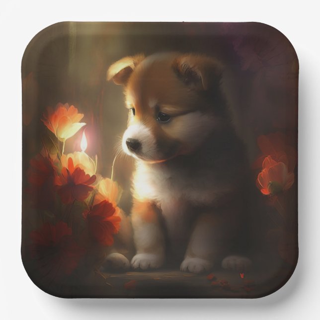 Assiettes en carton chien Fleur (Recto)