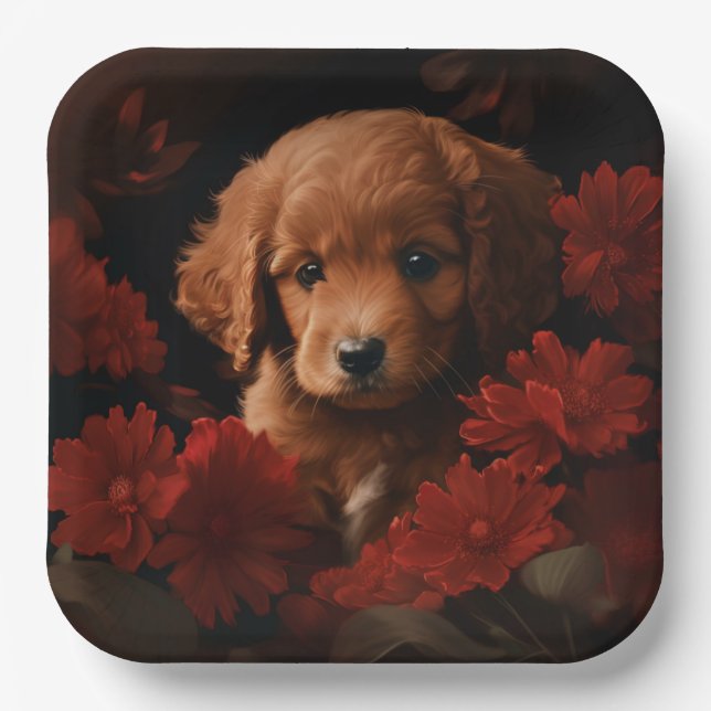 Assiettes en carton chien Fleur (Recto)