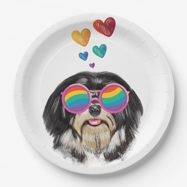 Assiettes En Carton Chien Havanais avec coeur Saint Valentin (Devant)