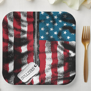 Assiettes En Carton Chien militaire personnalisé Tags USA Drapeau