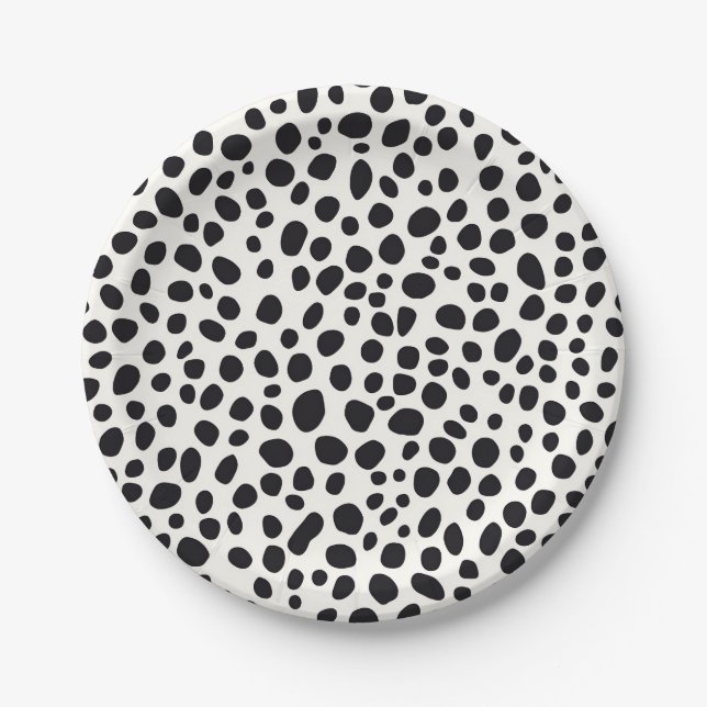 Assiettes En Carton Chien noir et blanc Dalmatien Motif Abstrait (Devant)