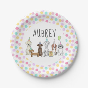 Assiettes En Carton Chien Paw-ty Personnalisé Pastel Hexagon