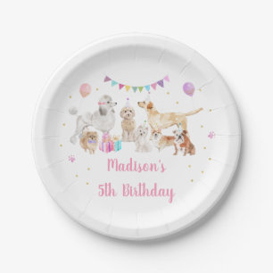 Assiettes En Carton Chien rose rose or Paw-ty fille Anniversaire