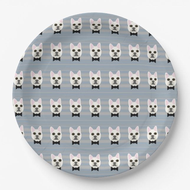 Assiettes En Carton Chien-taureau français blanc, Grandes (Devant)