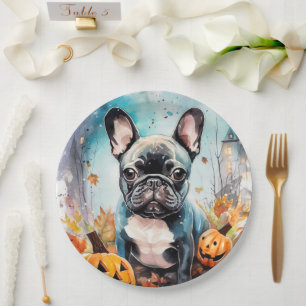 Assiettes En Carton Chien-taureau français d'Halloween avec la peur Ci