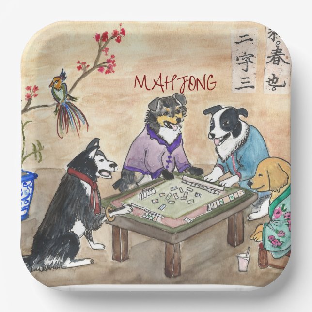 Assiettes En Carton Chiens de Mahjong - (Recto)