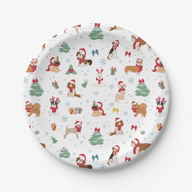 Assiettes En Carton Chiens de Noël en accessoires de vacances (Devant)