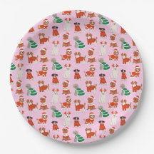Chiens de Noël Roses mignons Motif de Noël