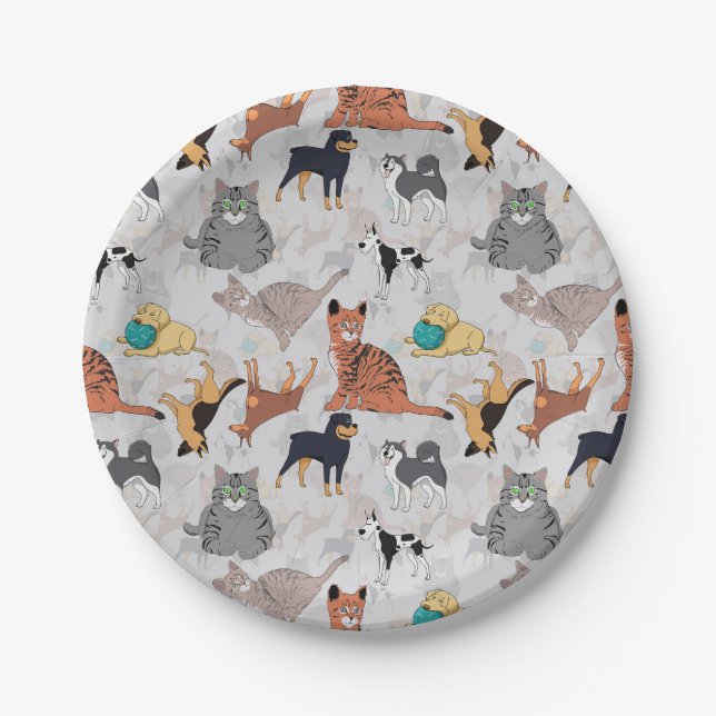 Assiettes En Carton Chiens Et Chats Cutes Design Motif (Devant)