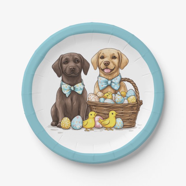 Assiettes En Carton Chiens Labrador Retriever de Pâques (Devant)