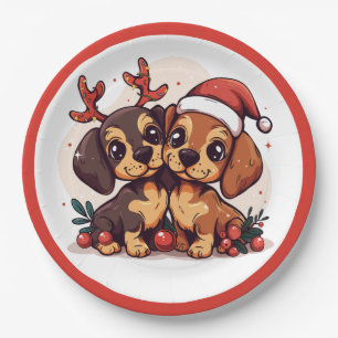 Assiettes En Carton Chiens teckel de Noël