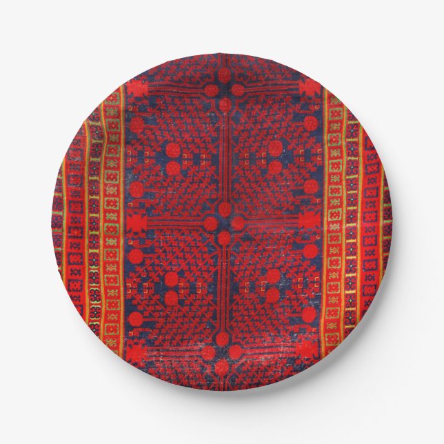 Assiettes En Carton Chine Khotan rouge bleu jaune  (Devant)