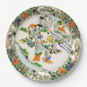 Assiettes En Carton Chinois Vintage antique Chinoiserie blanche Floral