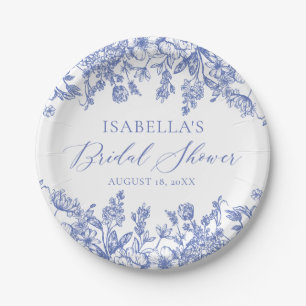 Assiettes En Carton Chinoise Fête des mariées Florale Bleu Victorien