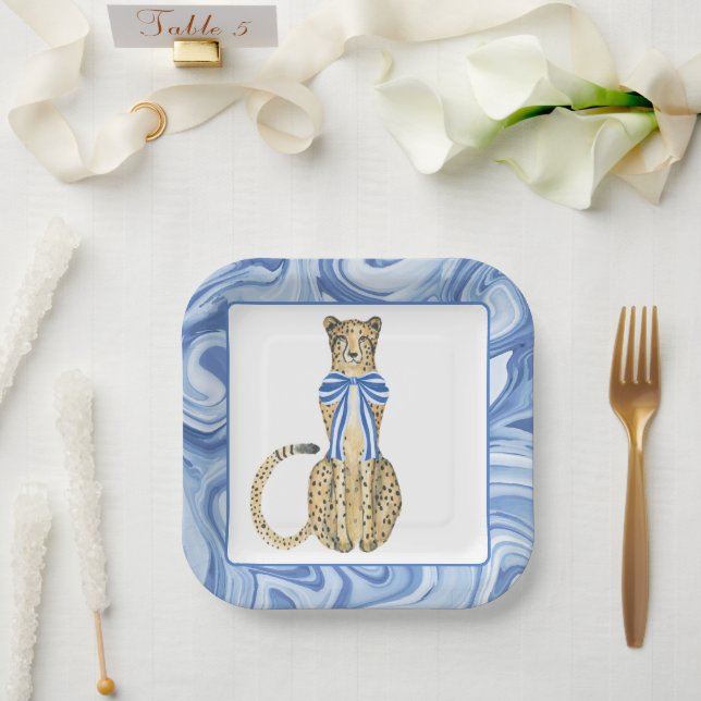 Assiettes En Carton Chinoiserie Aquarelle Bow Cheetah Party Plaques (Mariage)