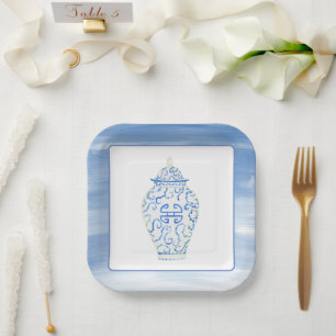 Assiettes En Carton Chinoiserie Aquarelle Ginger Jar Vase